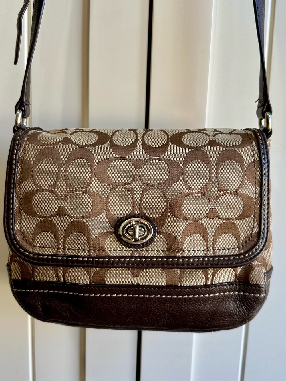 Coach Park Brown Signature Canvas Crossbody with Brown Trim F23286